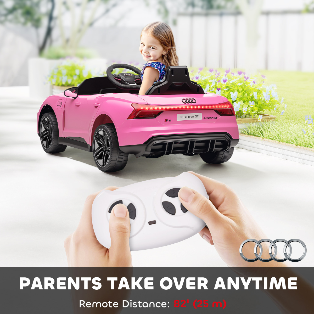 HOMCOM Audi RS e-tron GT Licensed 12V Kids Electric Ride on W/ Remote, Pink