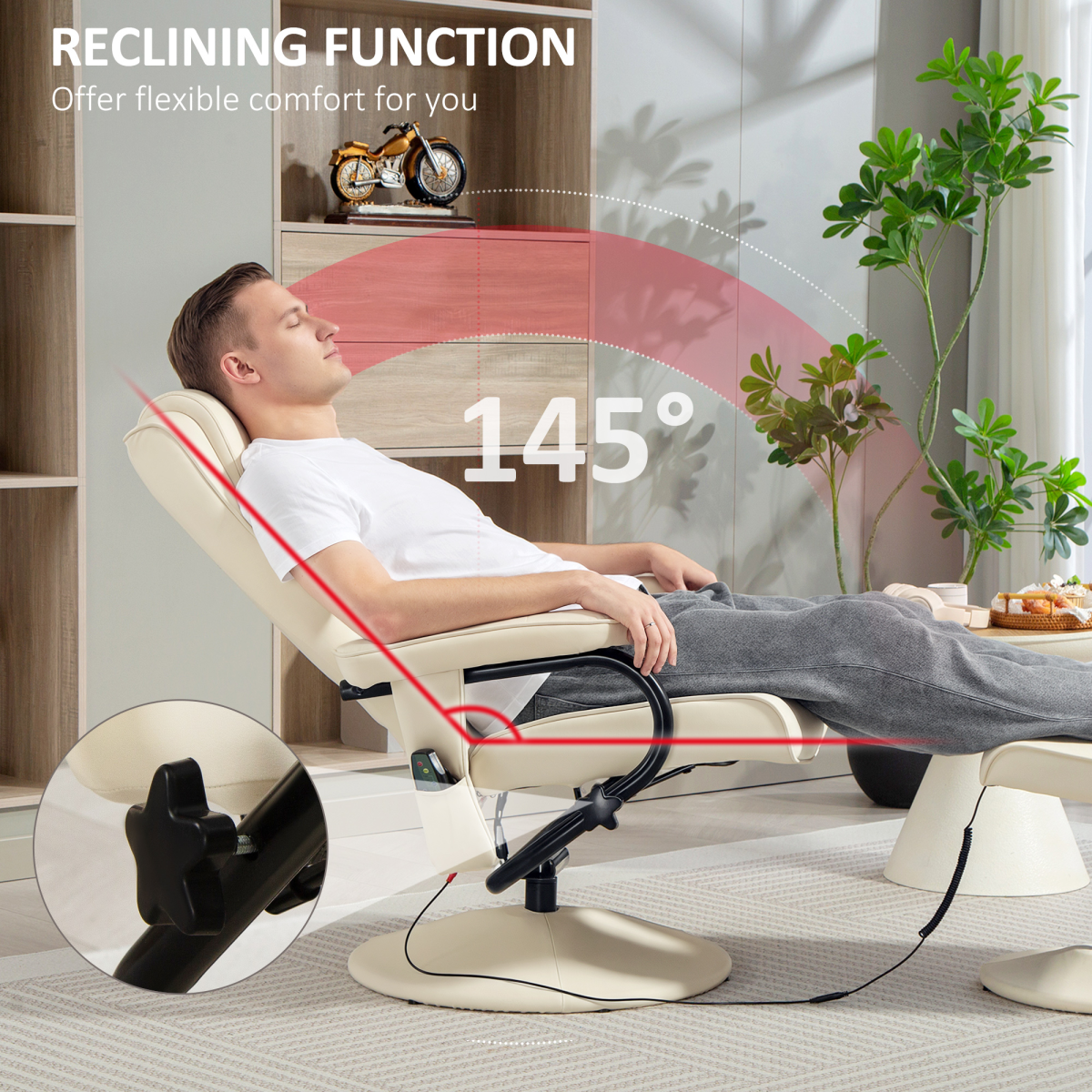HOMCOM Massage Recliner Chair Cushioned Ottoman 10 Point Vibration Cream