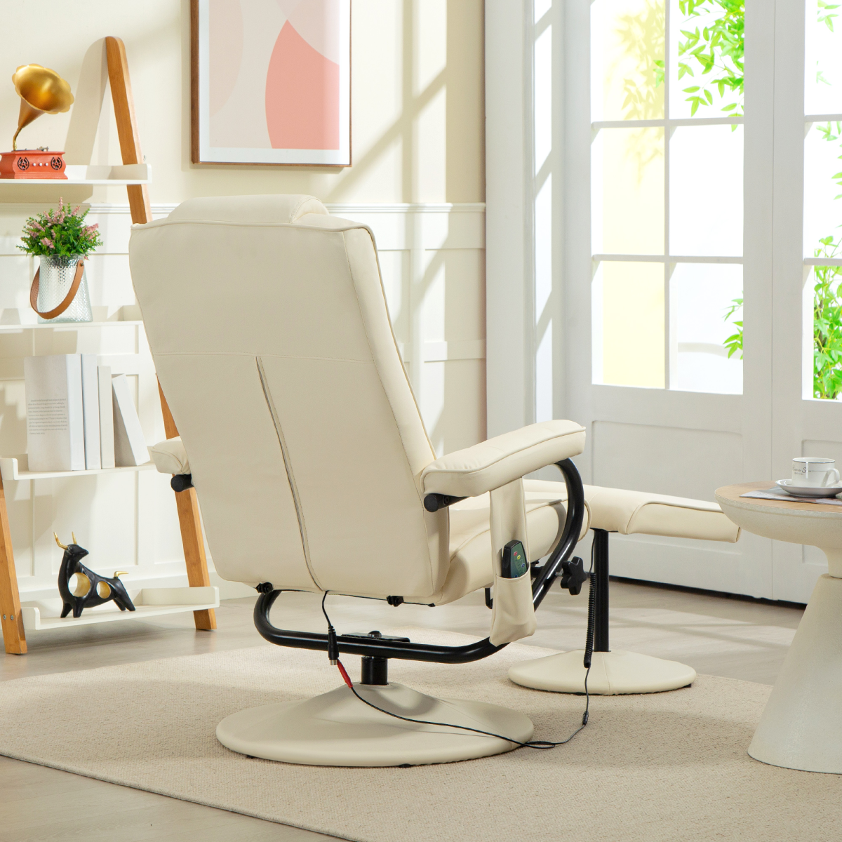HOMCOM Massage Recliner Chair Cushioned Ottoman 10 Point Vibration Cream