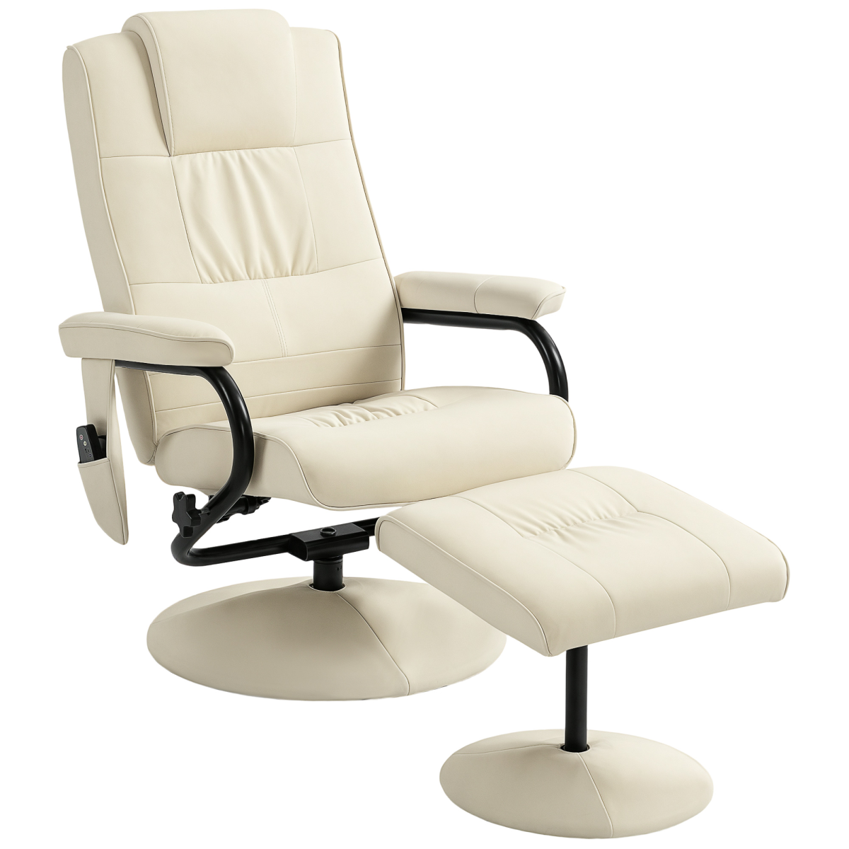 HOMCOM Massage Recliner Chair Cushioned Ottoman 10 Point Vibration Cream