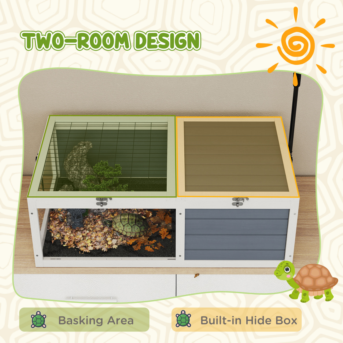 PawHut Tortoise House, Wooden Tortoise Table w/ Lamp Holder
