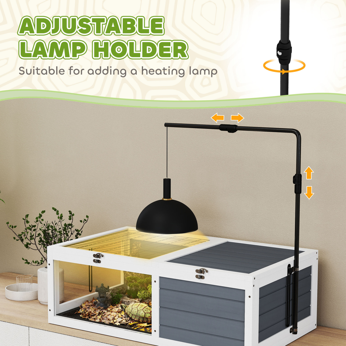 PawHut Tortoise House, Wooden Tortoise Table w/ Lamp Holder