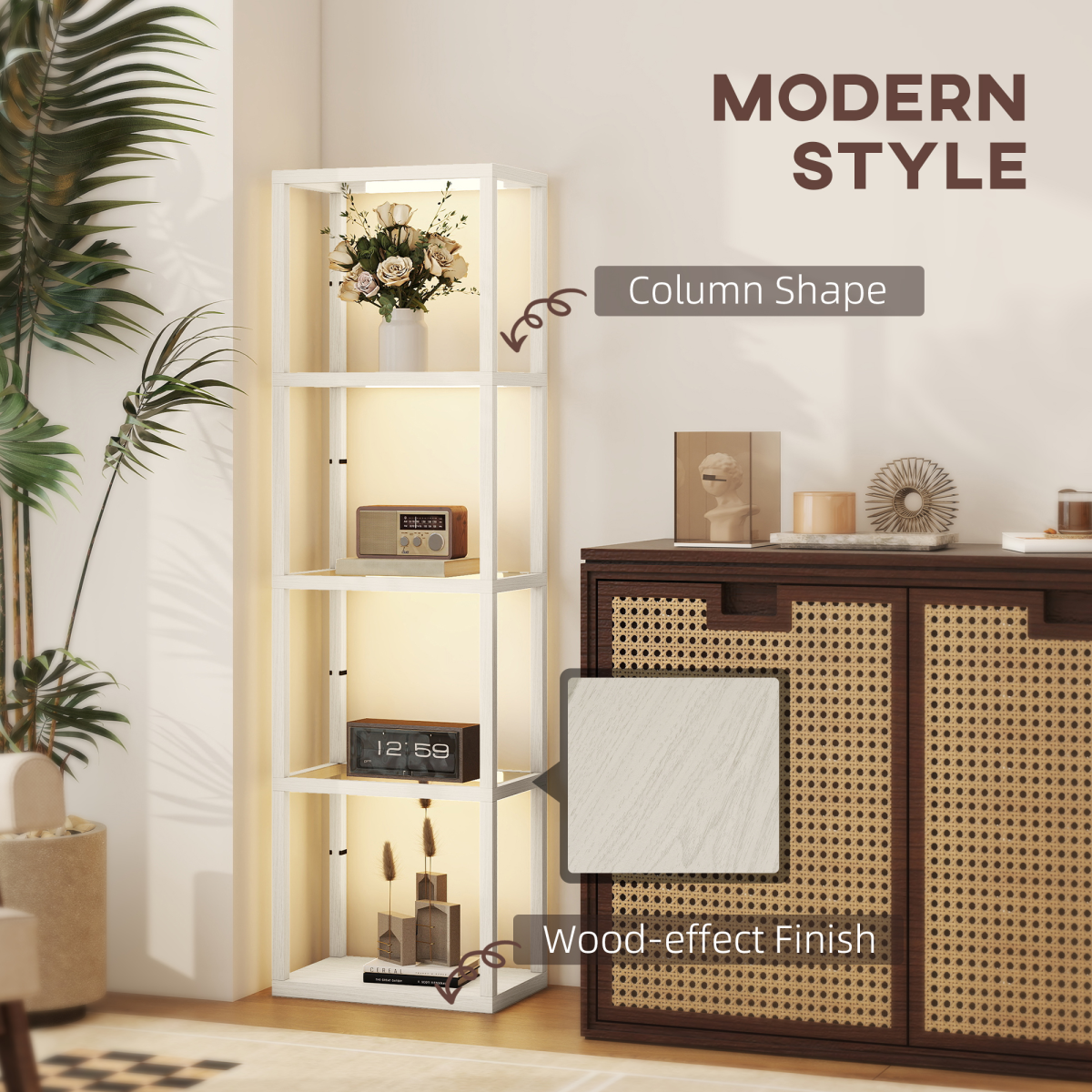 HOMCOM LED Floor Lamp with Glass Shelves, Dimmable Room Lamp