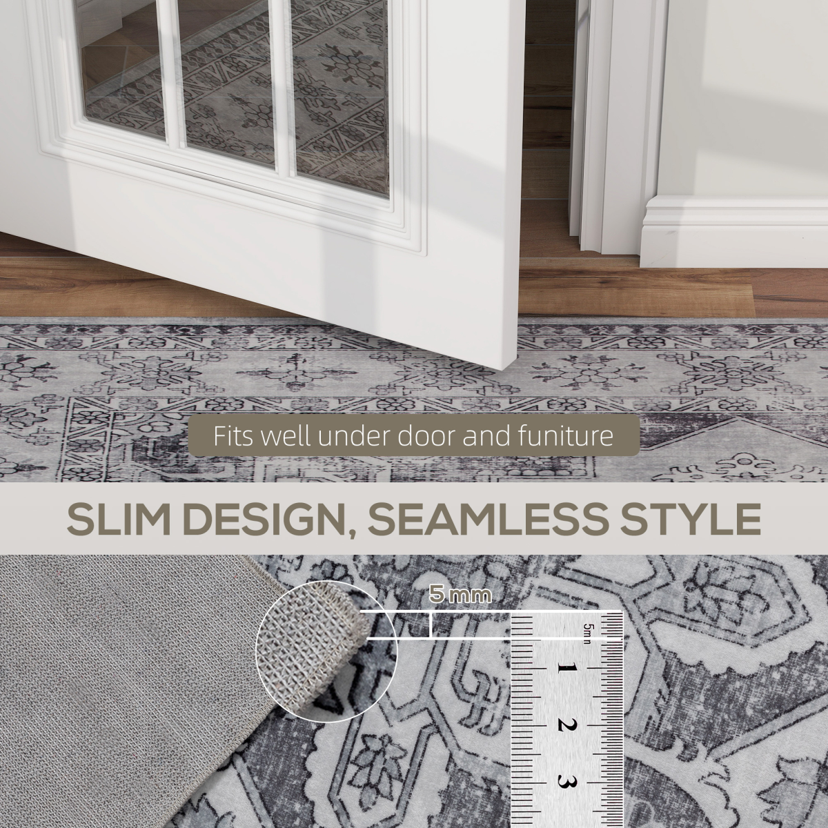 HOMCOM Flannel Non-Slip Washable Rug for Living Room