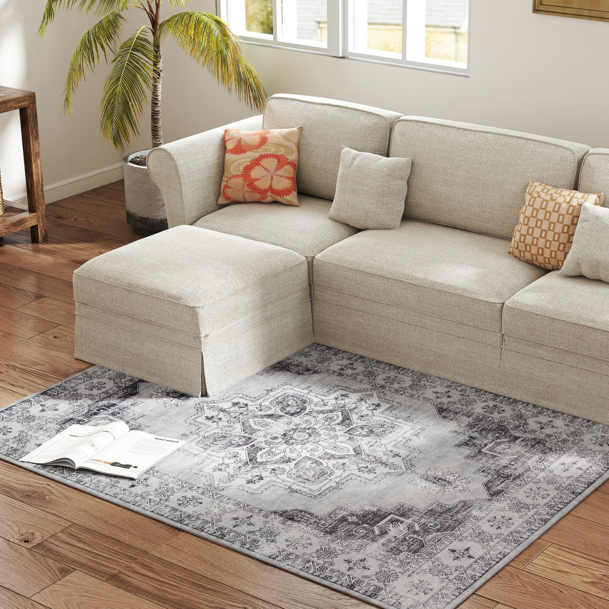 HOMCOM Flannel Non-Slip Washable Rug for Living Room