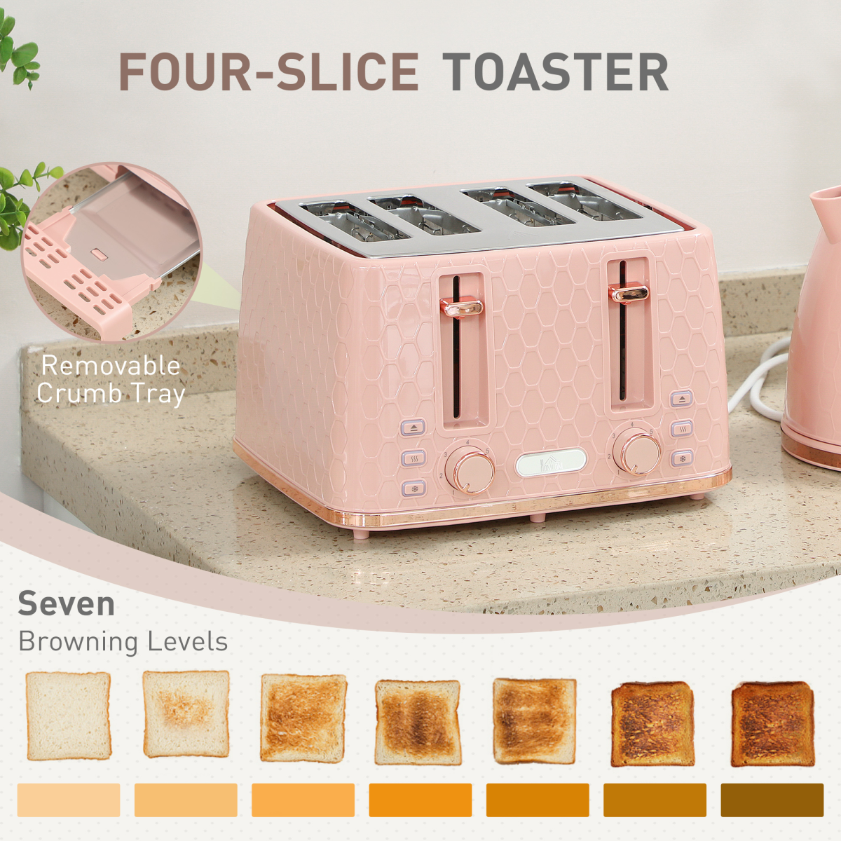 HOMCOM 1.7L Kettle and Toaster Set with Defrost Reheat and Crumb Tray