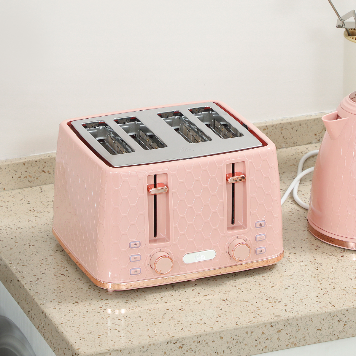 HOMCOM 1.7L Kettle and Toaster Set with Defrost Reheat and Crumb Tray