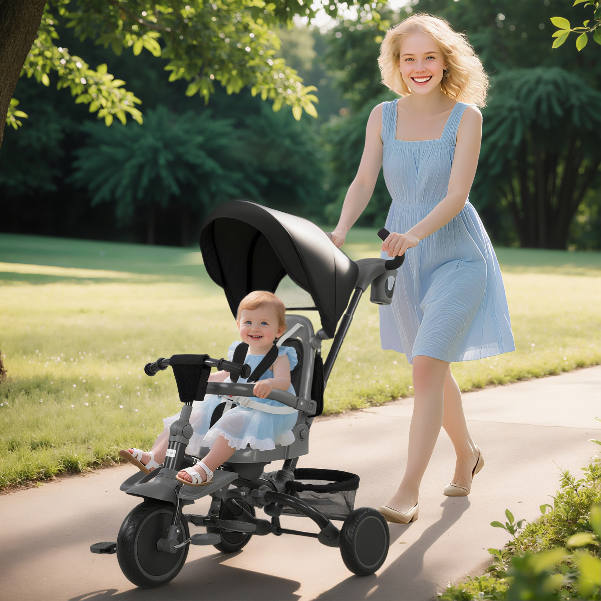 AIYAPLAY 6 in 1 Kids Trike, Toddler Tricycle with Parent Handle