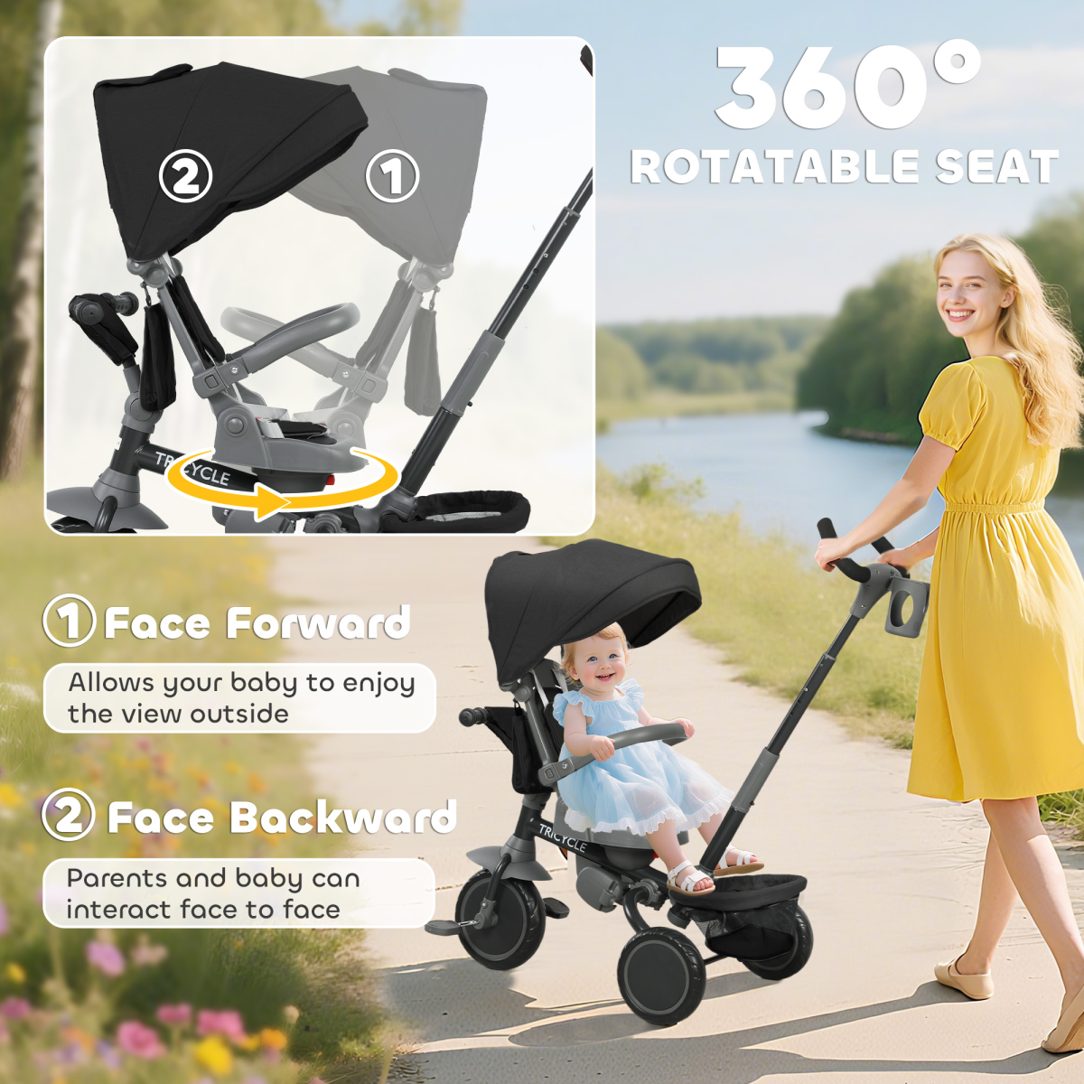 AIYAPLAY 6 in 1 Kids Trike, Toddler Tricycle with Parent Handle