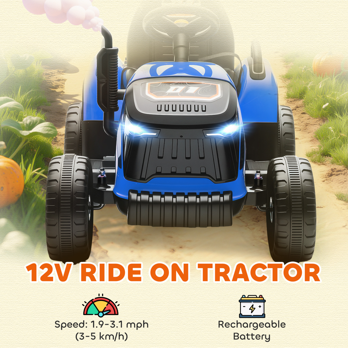 AIYAPLAY Ride on Tractor and Trailer, 12V Electric Ride on Tractor