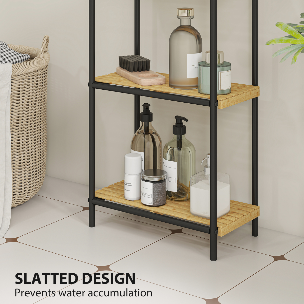 HOMCOM Bamboo Bathroom Shelf, Freestanding Shelving Unit