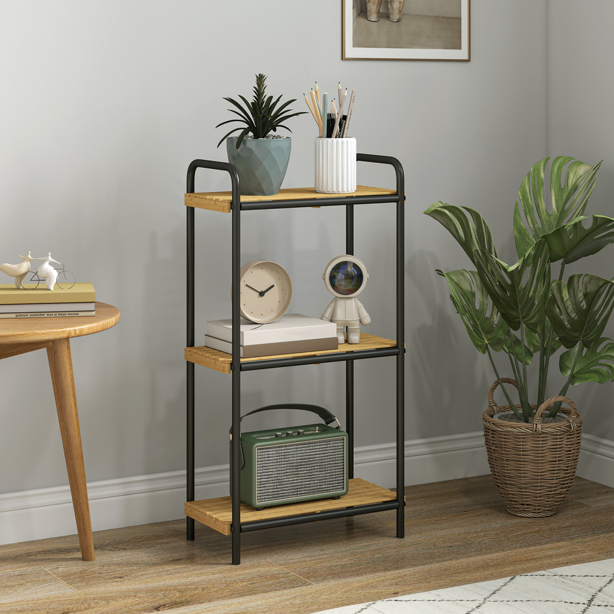 HOMCOM Bamboo Bathroom Shelf, Freestanding Shelving Unit