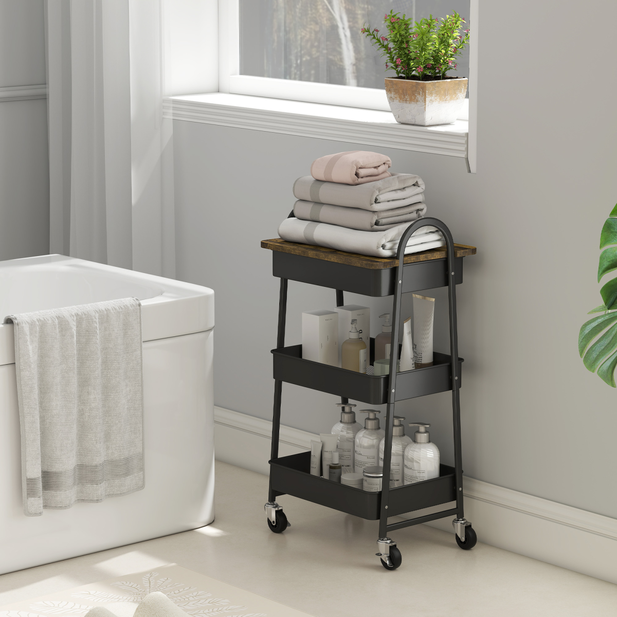 HOMCOM Rolling Utility Cart with Mesh Baskets for Kitchen