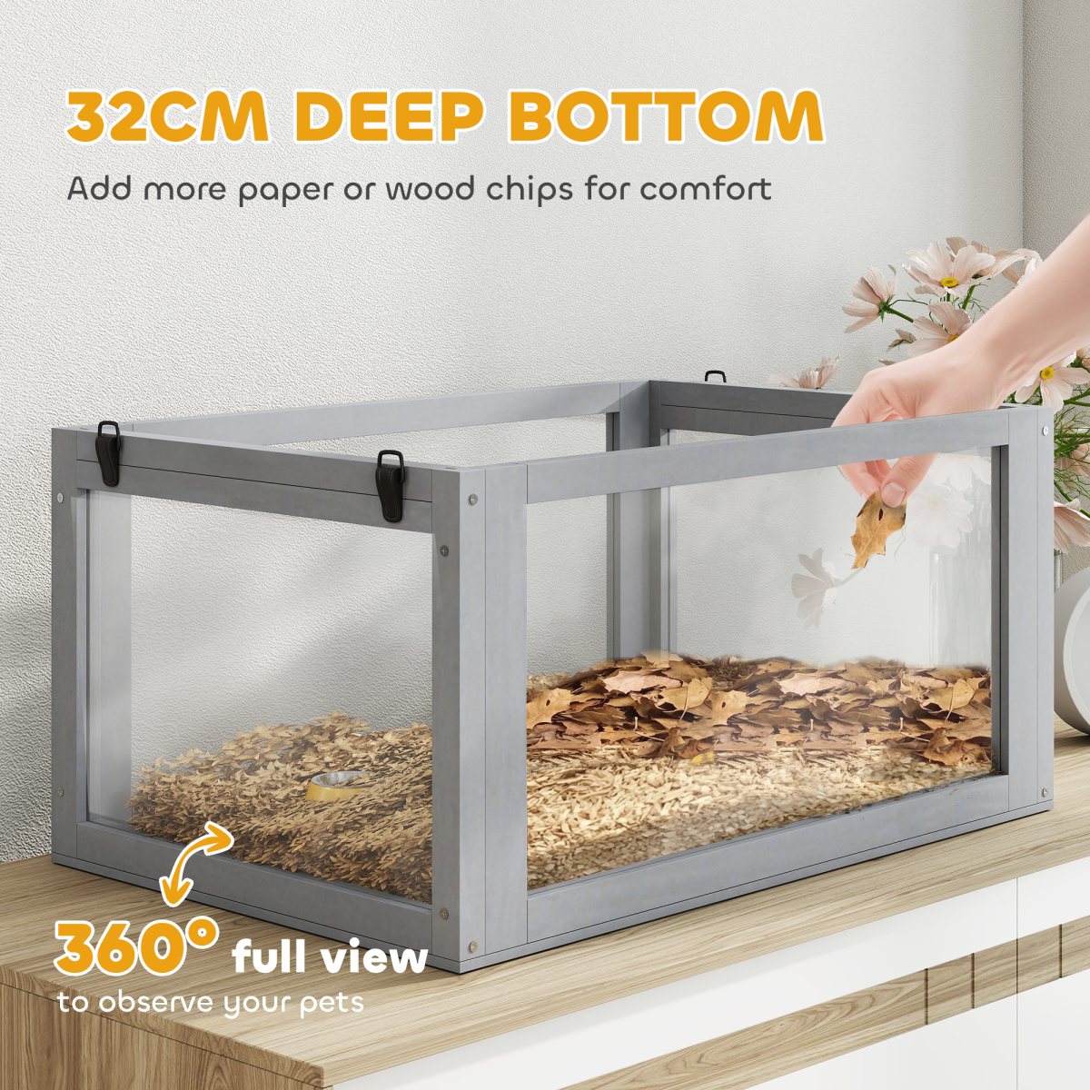PawHut Wooden Hamster Cage w/ Detachable Bottom, Hut, Seesaw