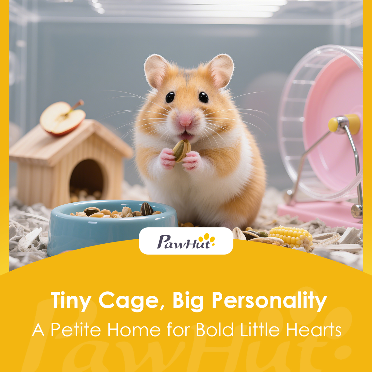 PawHut Wooden Hamster Cage w/ Detachable Bottom, Hut, Seesaw