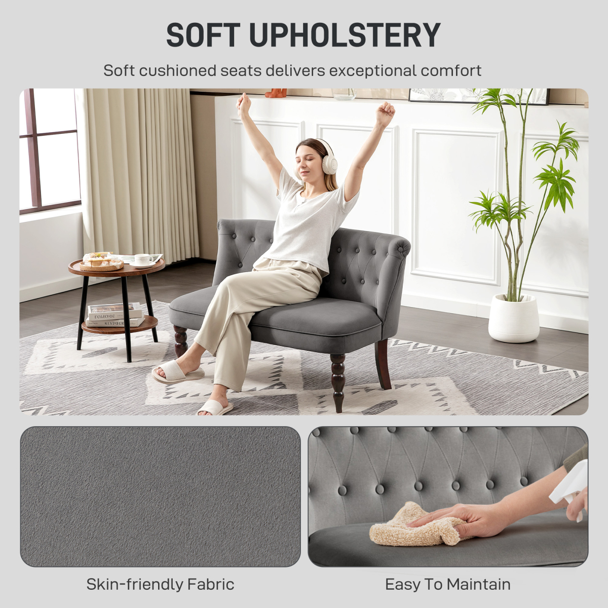 HOMCOM Velvet-Feel Two-Seat Lounger Sofa with Wood Frame