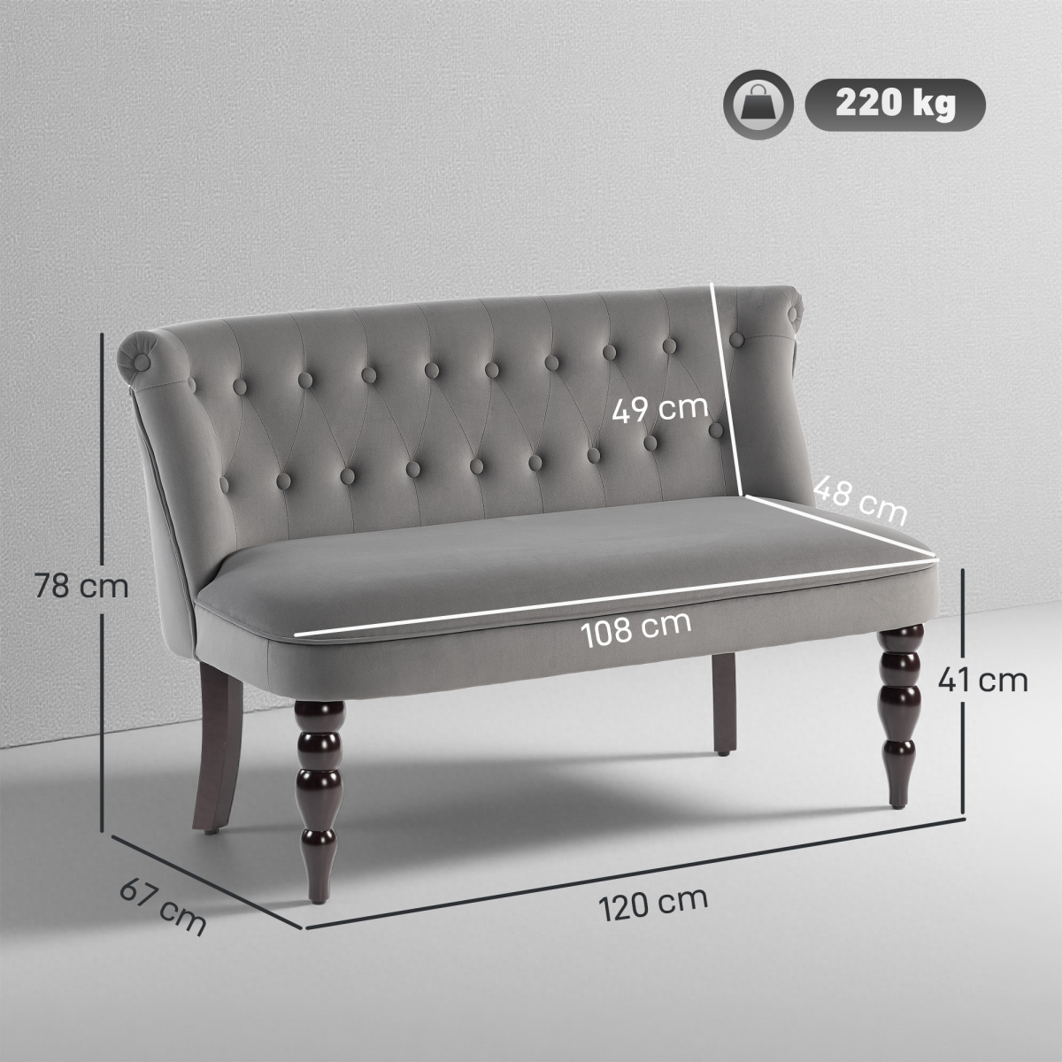 HOMCOM Velvet-Feel Two-Seat Lounger Sofa with Wood Frame