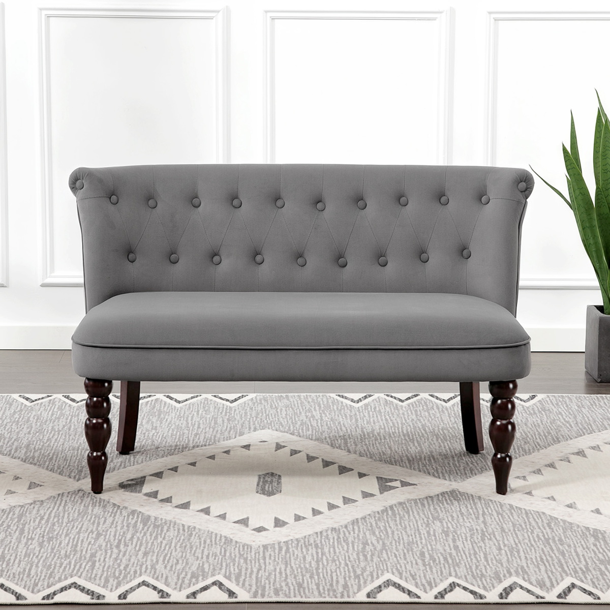 HOMCOM Velvet-Feel Two-Seat Lounger Sofa with Wood Frame