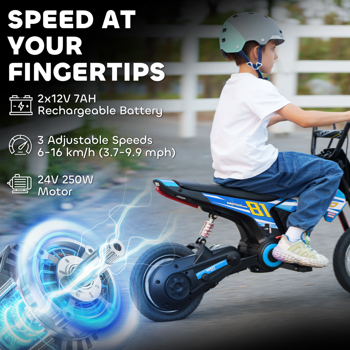 AIYAPLAY 24V Battery Powered Ride On Motorcycle with Rear Suspension