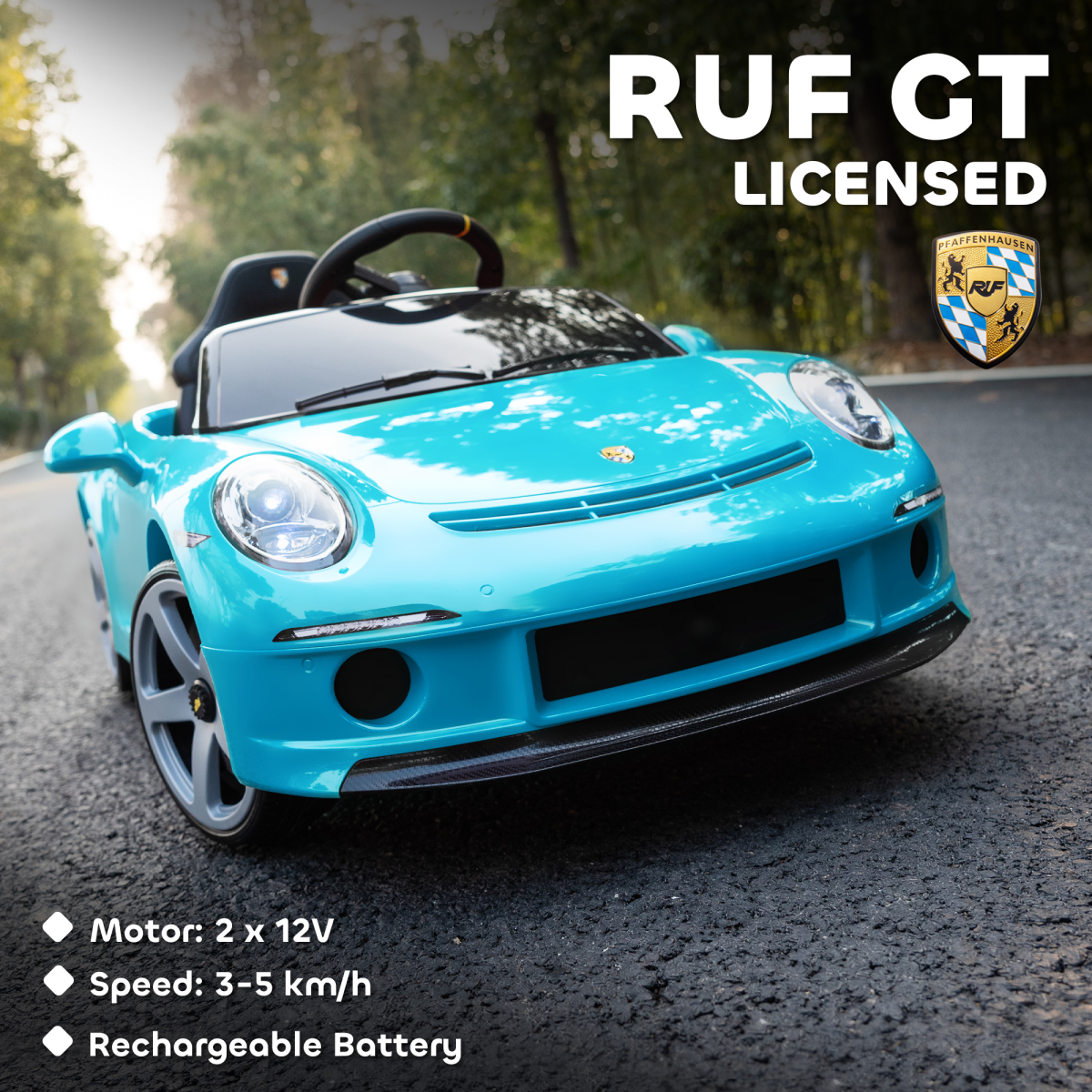 AIYAPLAY Electric Car for Kids 12V Licensed RUF GT for 3-5 Years