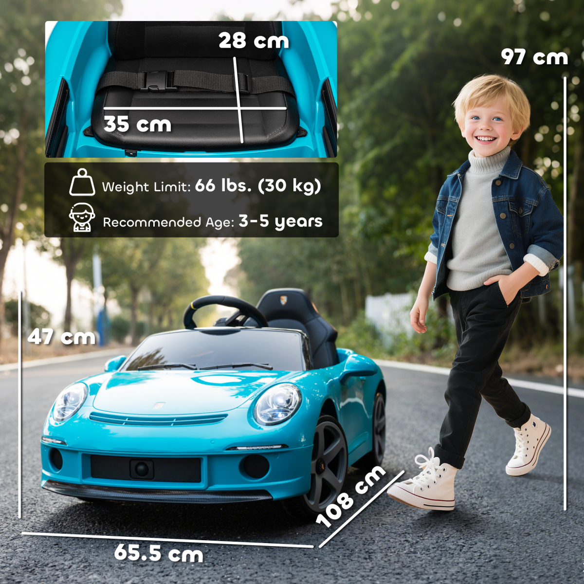 AIYAPLAY Electric Car for Kids 12V Licensed RUF GT for 3-5 Years