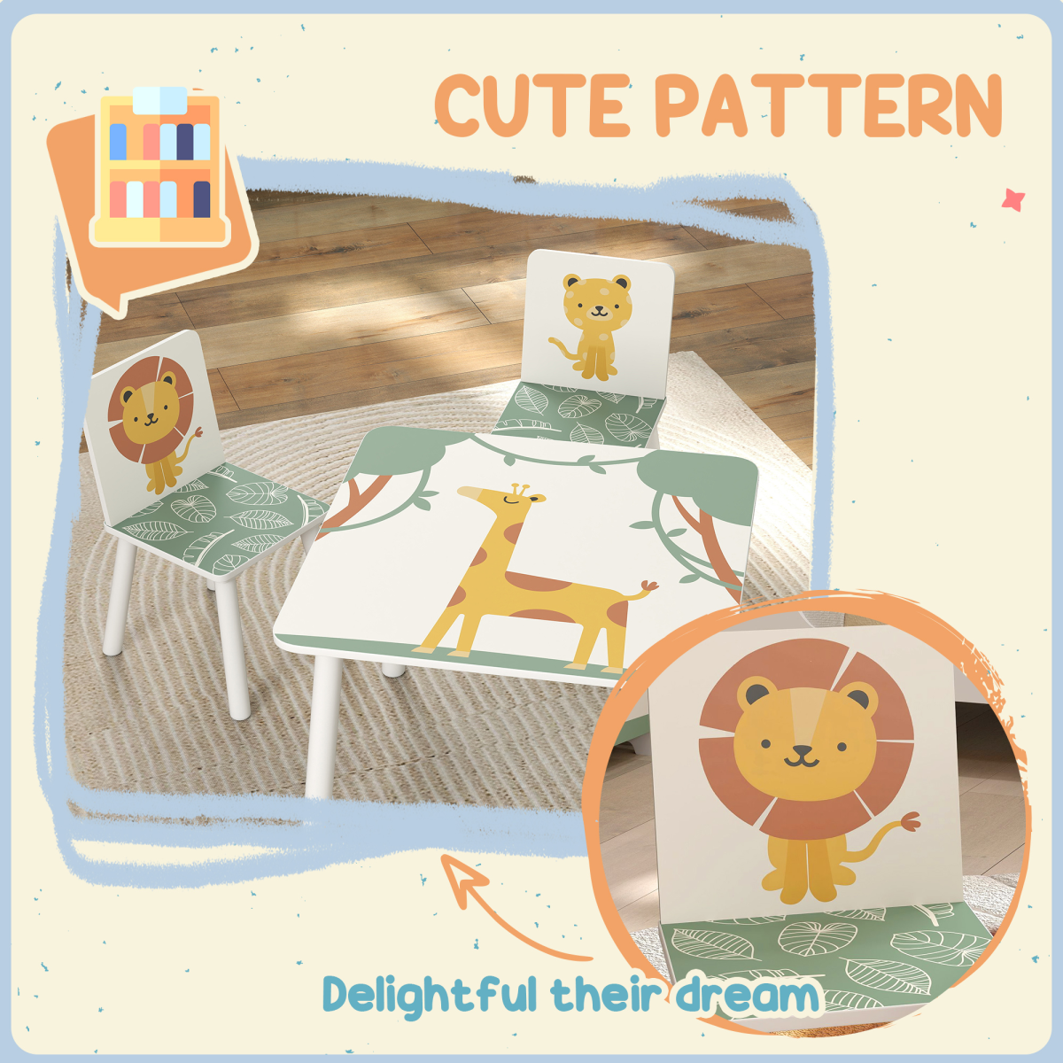 AIYAPLAY Kids Table with Chairs Set for Bedroom, Nursery