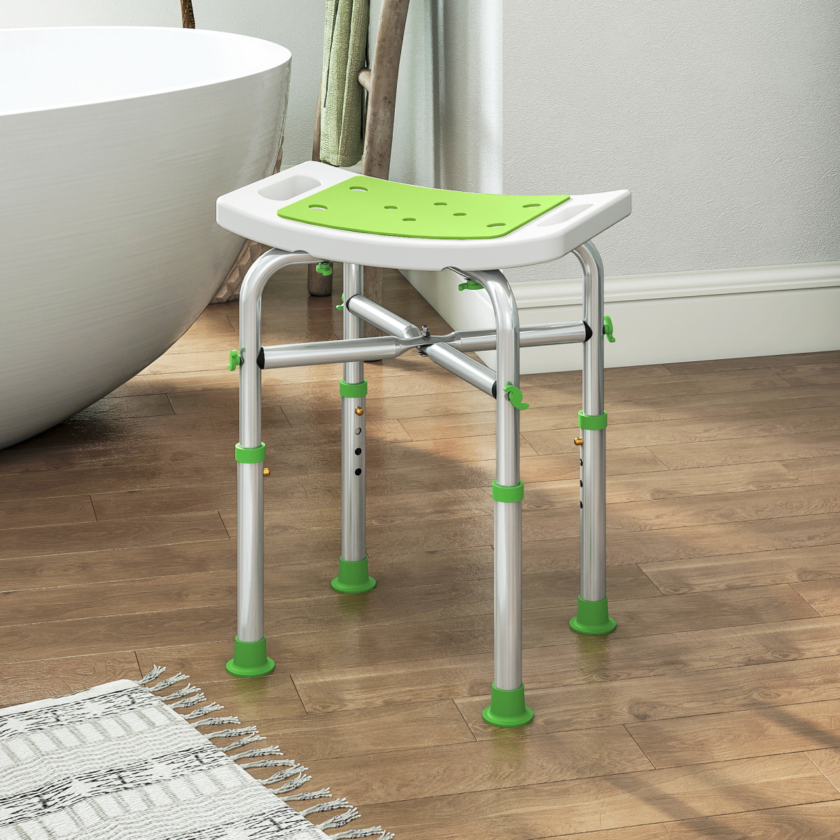 HOMCOM Adjustable Shower Stool with Foot Pads for Elderly Disabled