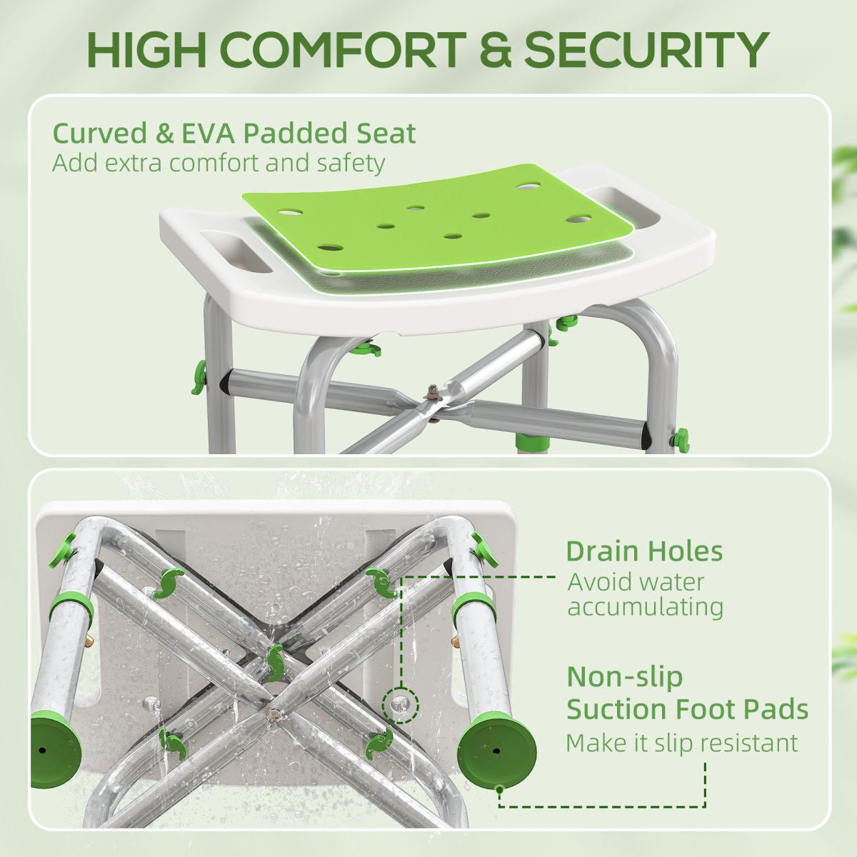 HOMCOM Adjustable Shower Stool with Foot Pads for Elderly Disabled
