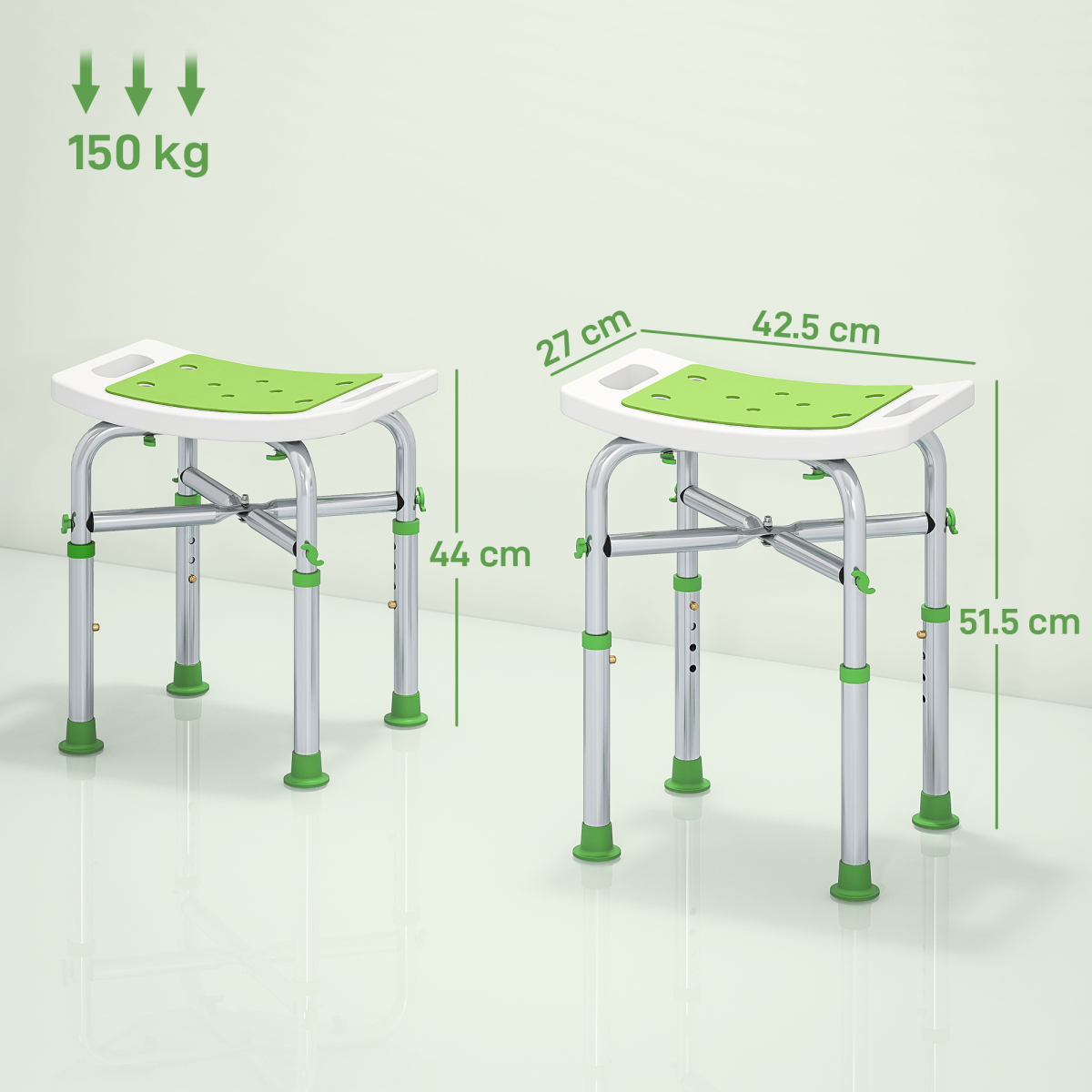 HOMCOM Adjustable Shower Stool with Foot Pads for Elderly Disabled