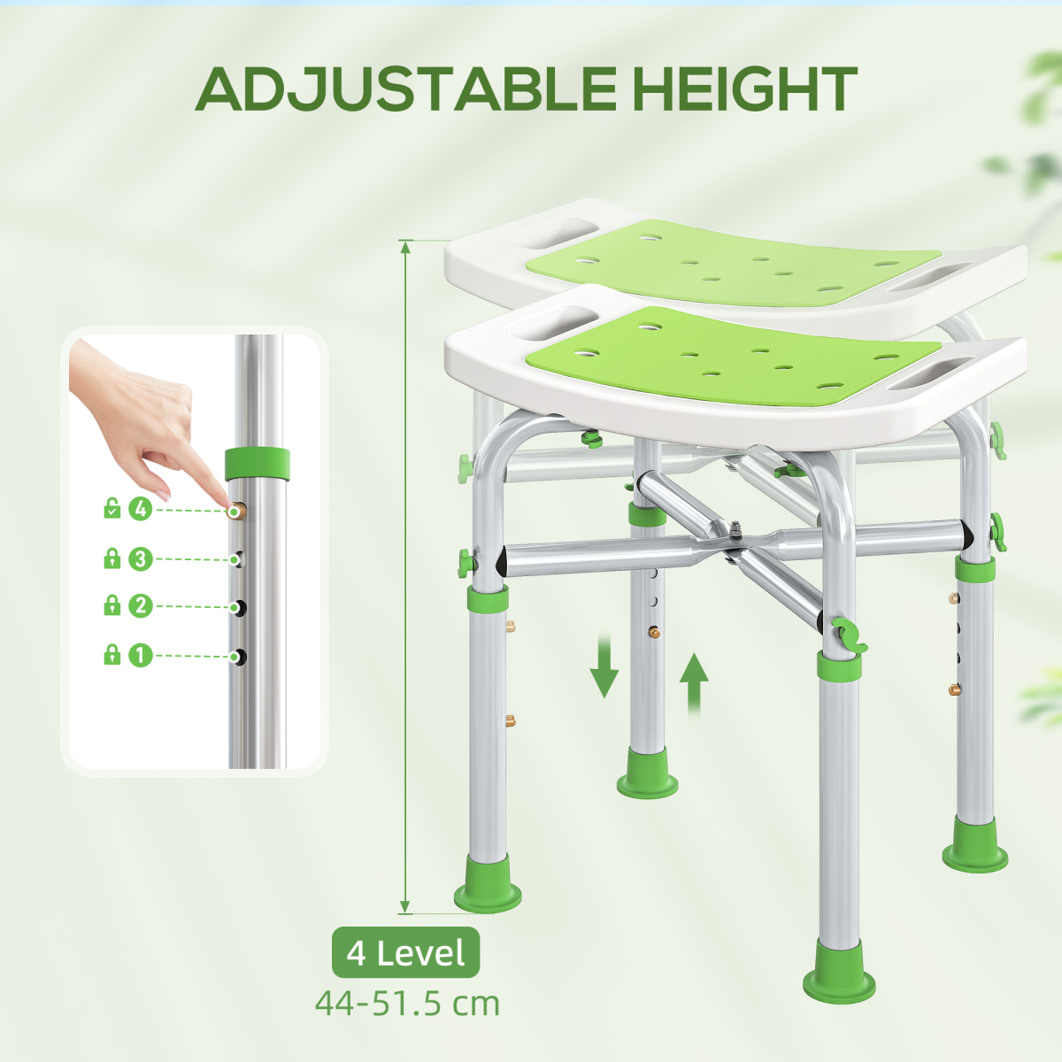 HOMCOM Adjustable Shower Stool with Foot Pads for Elderly Disabled