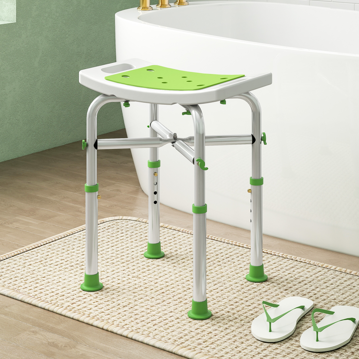 HOMCOM Adjustable Shower Stool with Foot Pads for Elderly Disabled