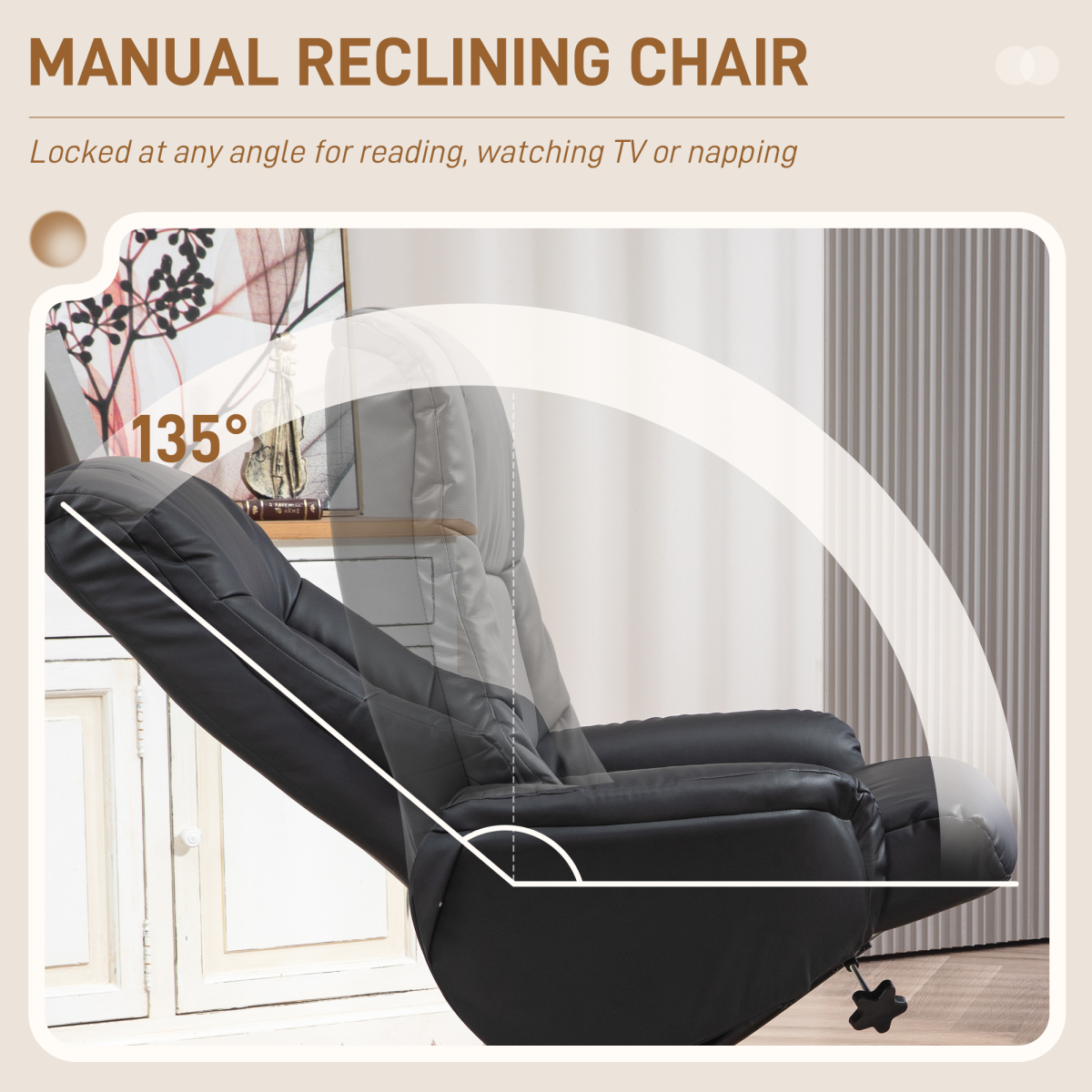 HOMCOM Recliner Armchair with Wood Base, Upholstered Reclining Chair