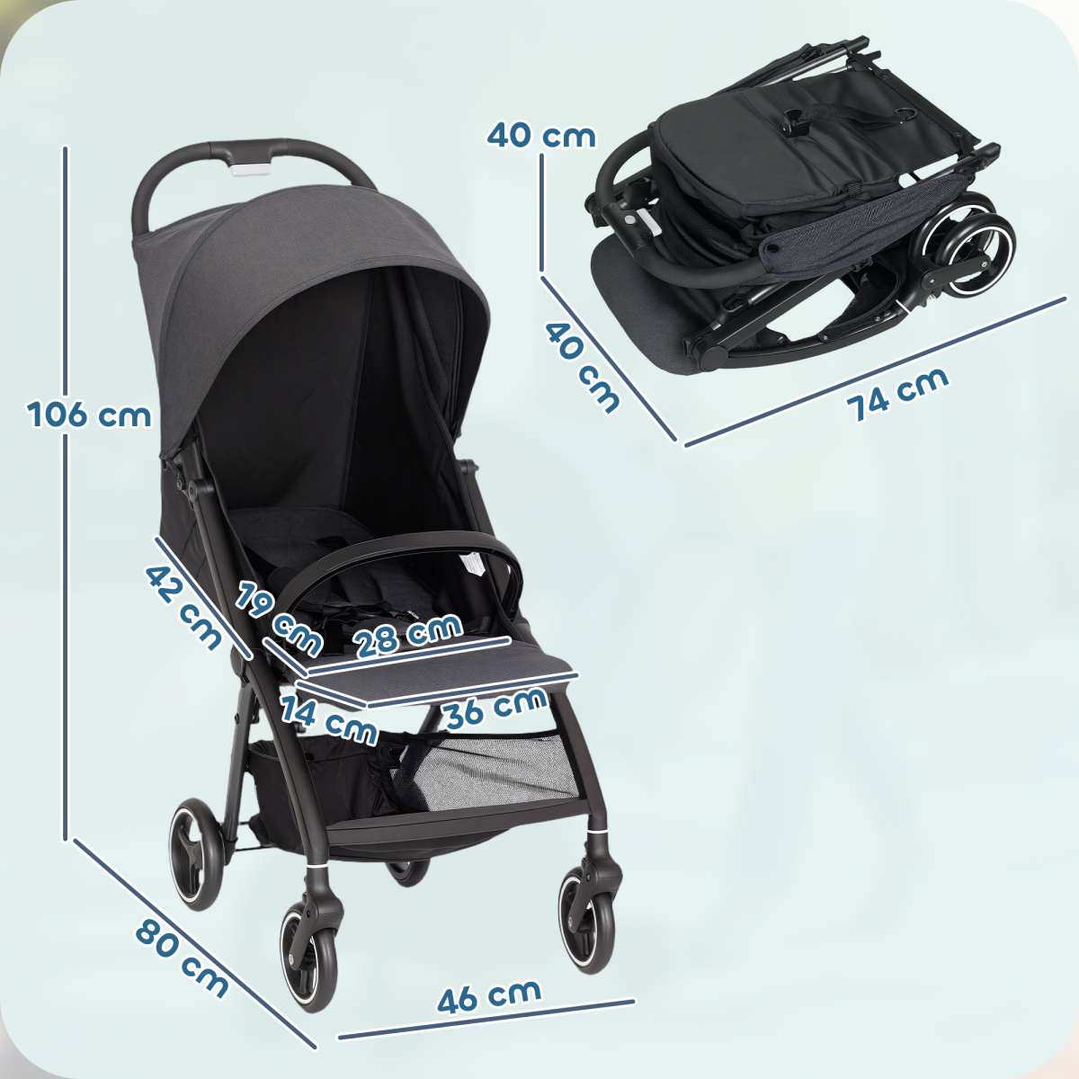 AIYAPLAY Travel Stroller with Easy Folding, Lightweight Pushchair
