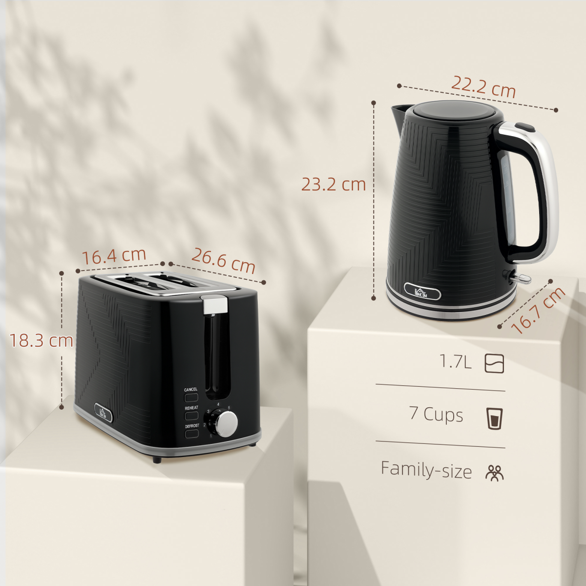 HOMCOM Rapid Boil Kettle and Toaster Set Crumb Tray