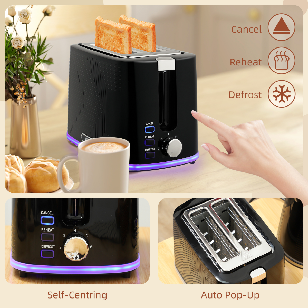 HOMCOM Rapid Boil Kettle and Toaster Set Crumb Tray