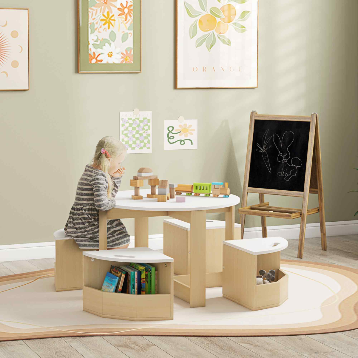AIYAPLAY Kids Table and Chairs Set with Storage