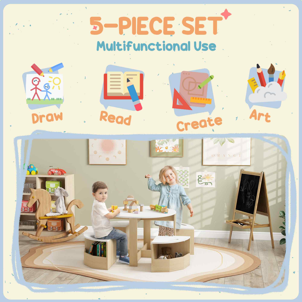 AIYAPLAY Kids Table and Chairs Set with Storage