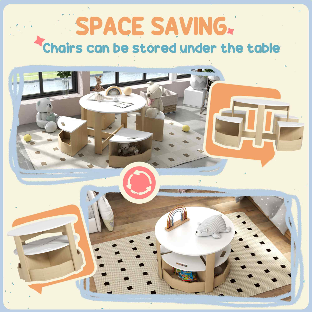 AIYAPLAY Kids Table and Chairs Set with Storage