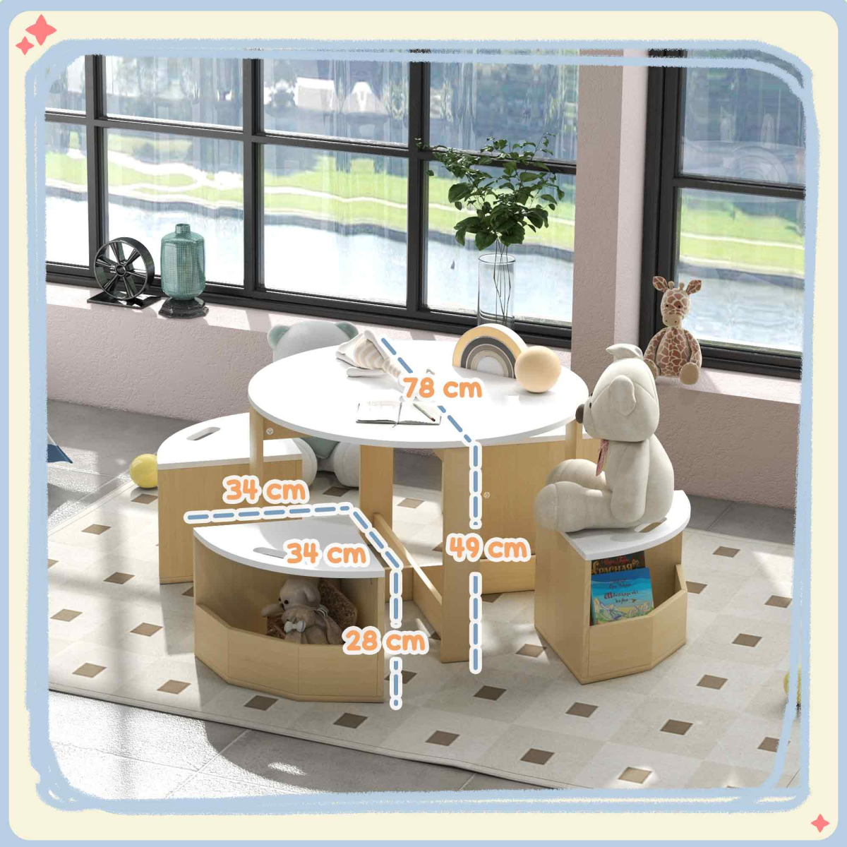 AIYAPLAY Kids Table and Chairs Set with Storage