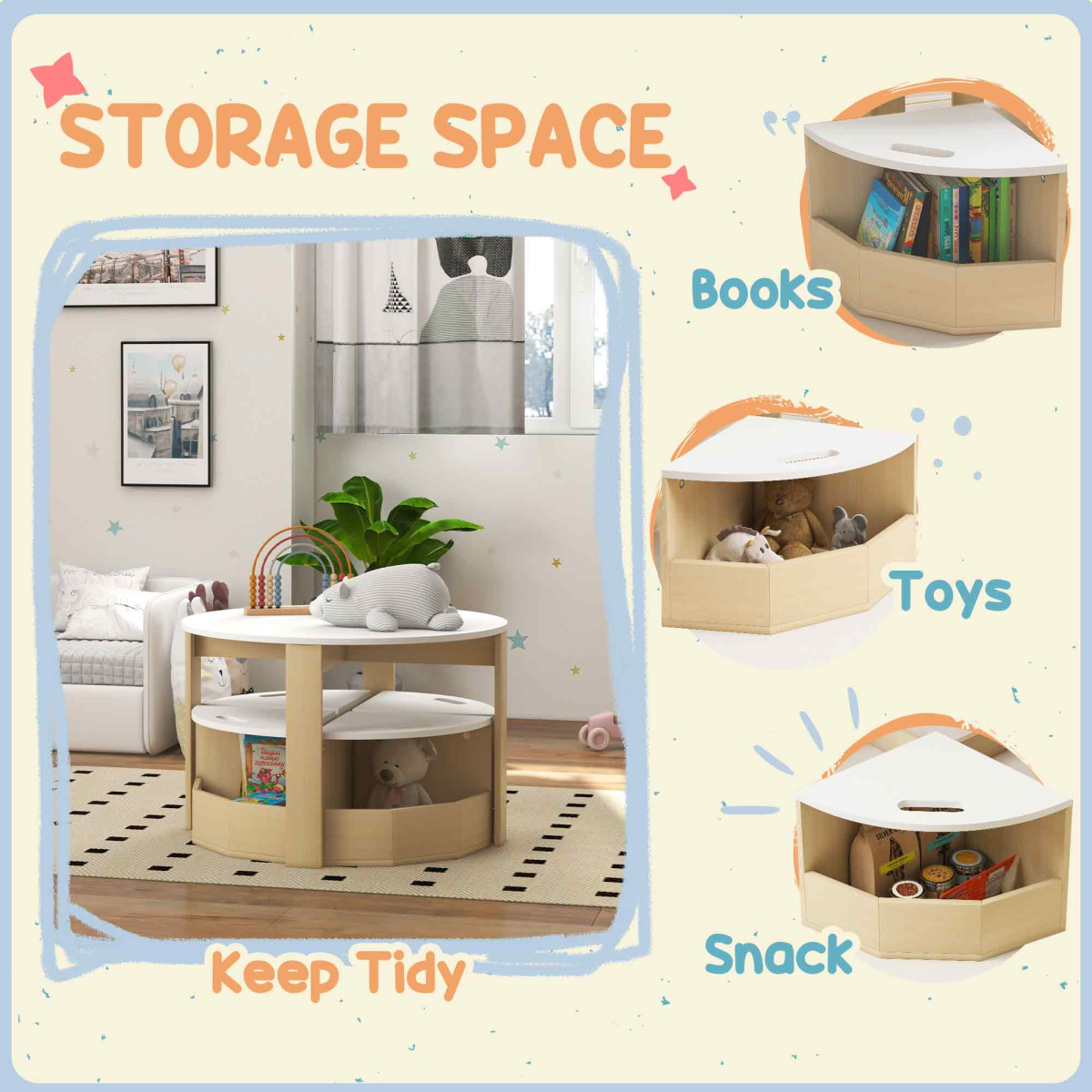 AIYAPLAY Kids Table and Chairs Set with Storage