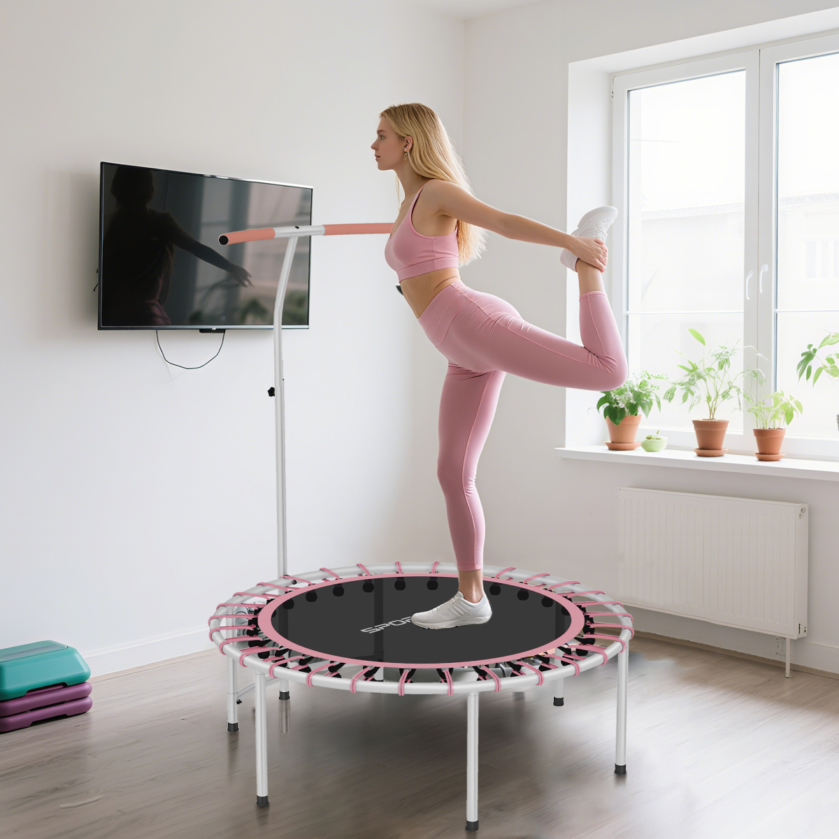 SPORTNOW Fitness Trampoline with Adjustable Handle