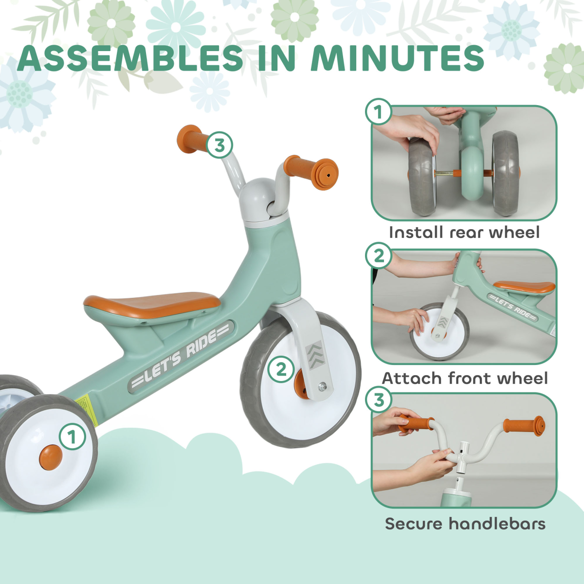 AIYAPLAY Baby Balance Bike with 3 Wheels