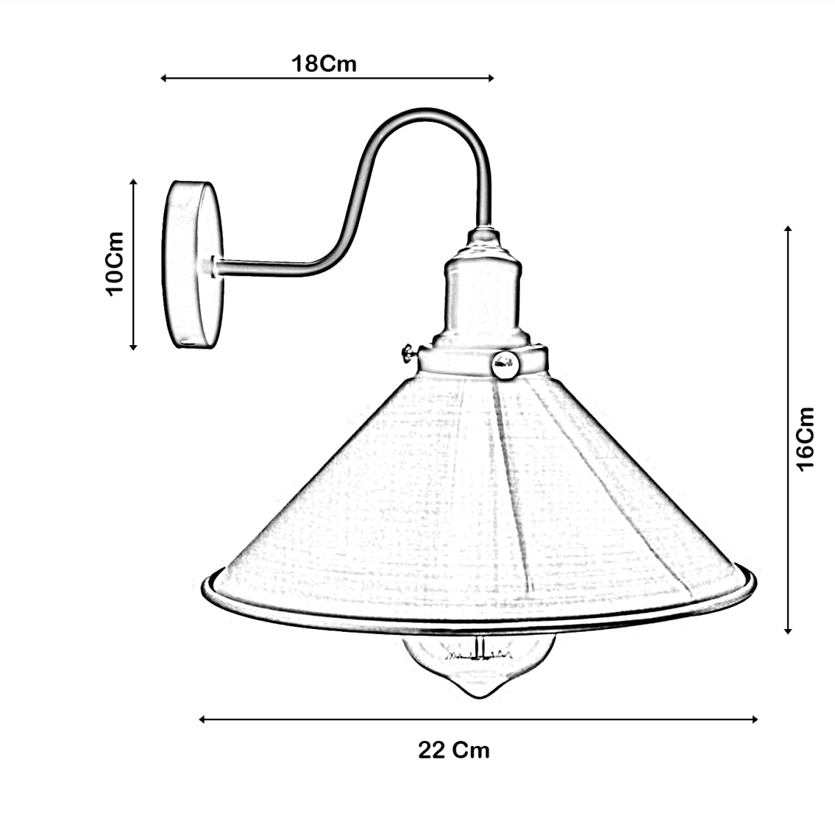 Vintage Industrial Wall Sconce – Cone Metal Shade with Bulb~3487
