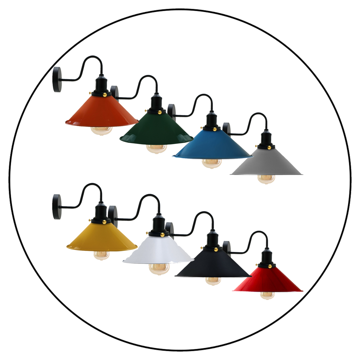Vintage Industrial Swan Neck Wall Light Indoor Sconce Metal Cone Shape Shade~3391