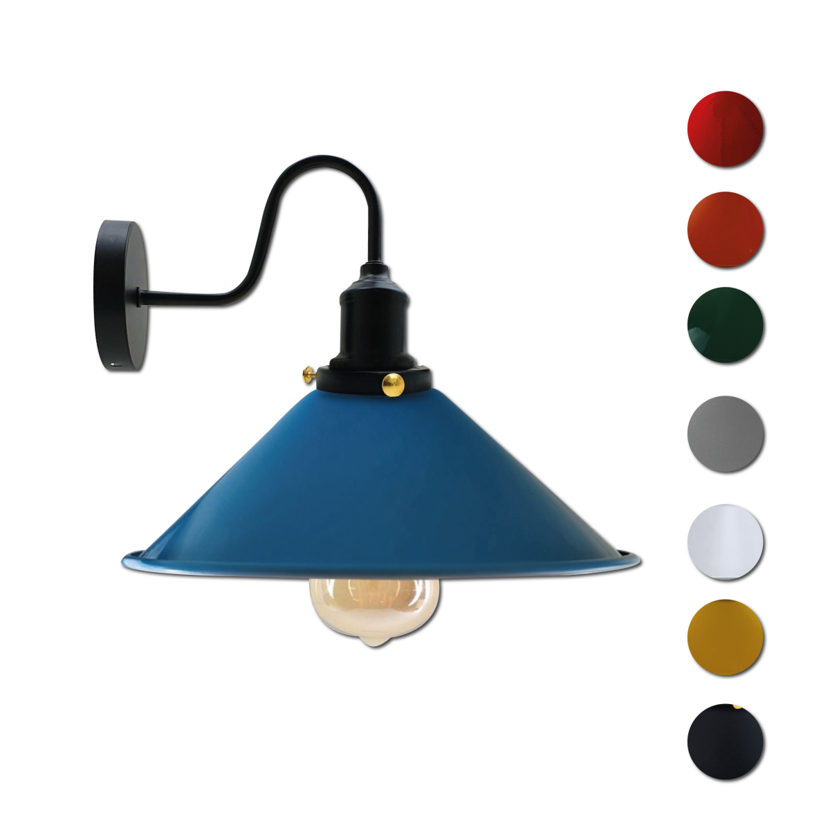 Vintage Industrial Swan Neck Wall Light Indoor Sconce Metal Cone Shape Shade~3391