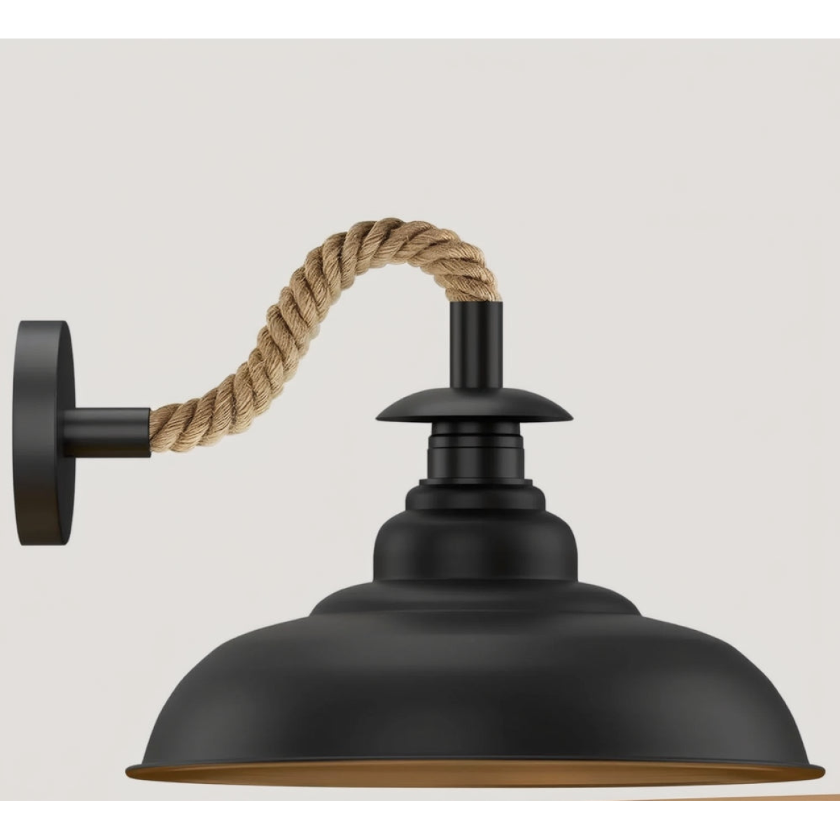 Black Hemp Rope Wall Sconce | 32cm Curvy Industrial Shade E27 ~6510