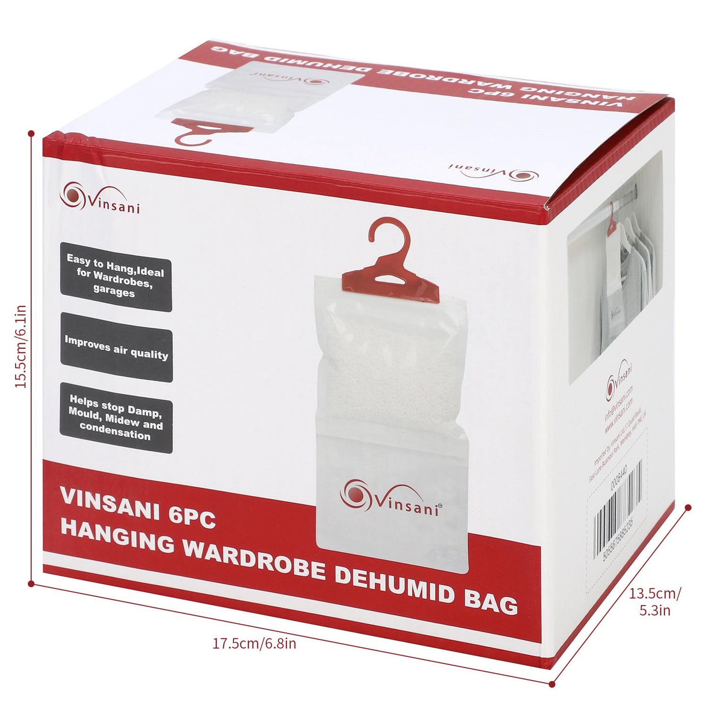 VINSANI 6PC HANGING WARDROBE DEHUMIDIFIER BAG