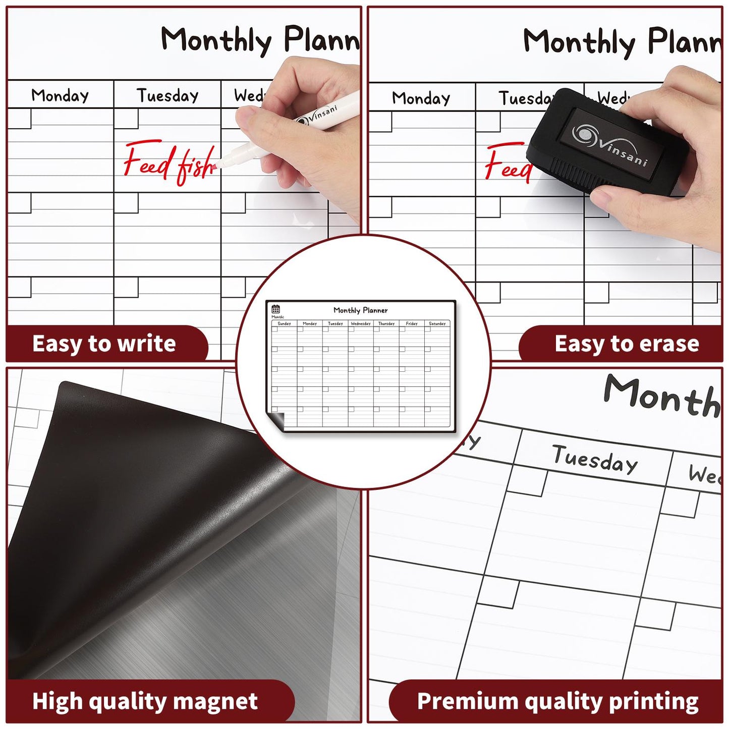 Vinsani Monthly Planner 4 Markers & Eraser 0000145