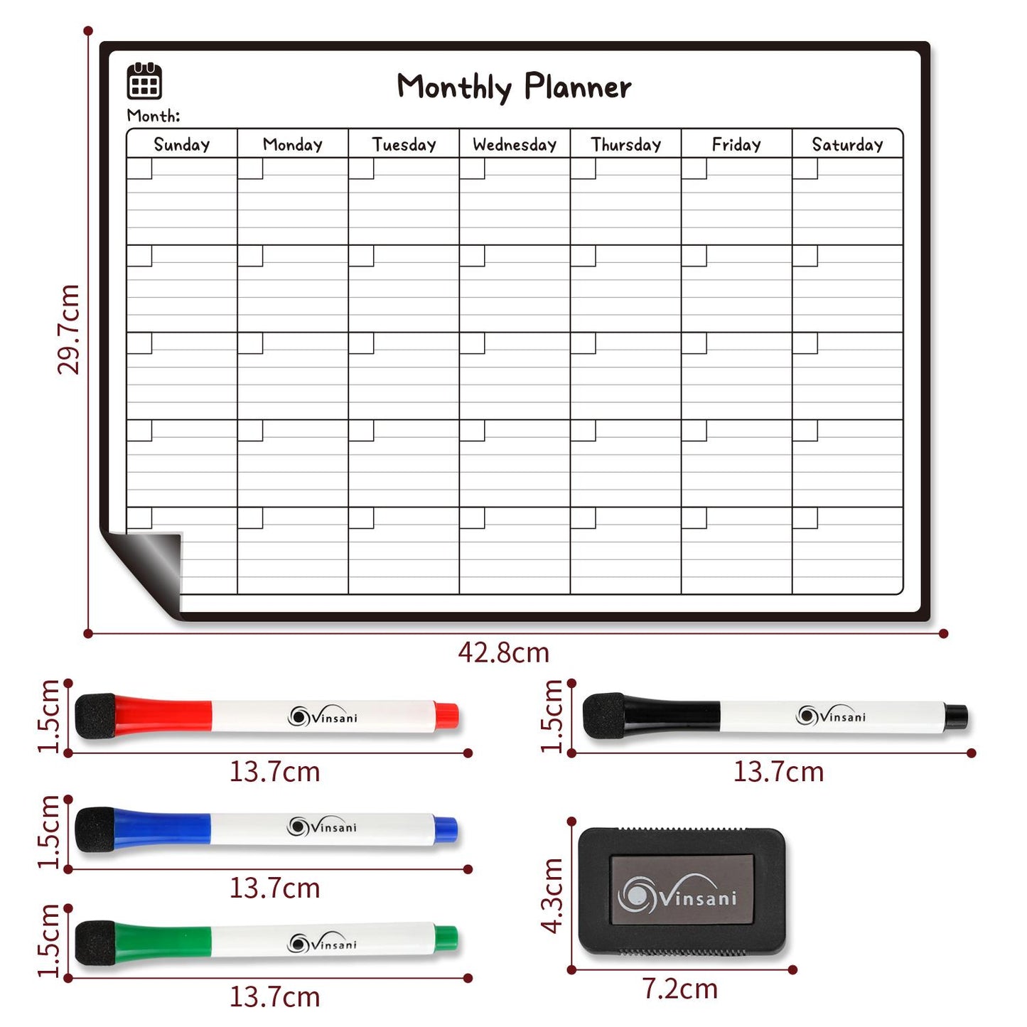 Vinsani Monthly Planner 4 Markers & Eraser 0000145