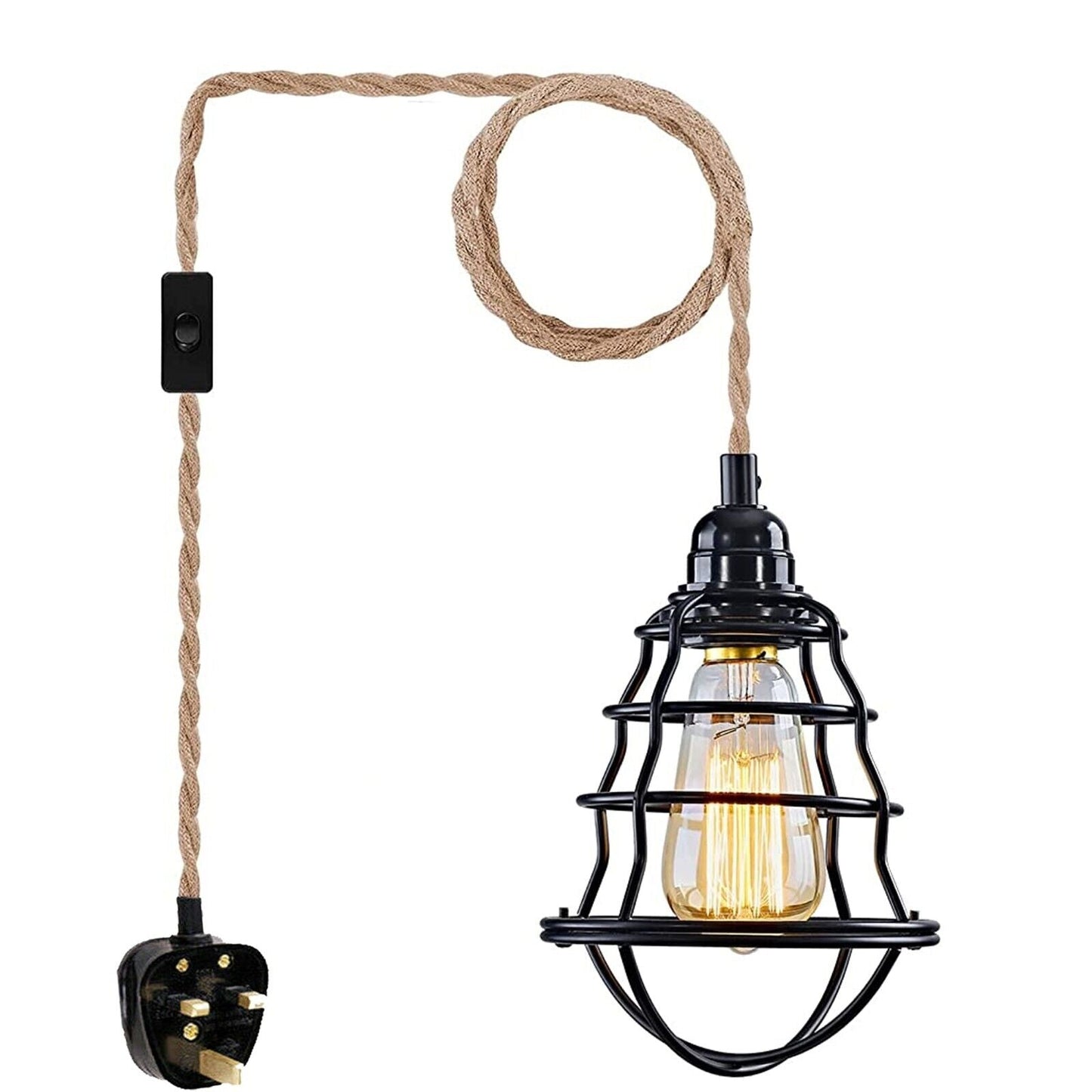 Fabric Hemp Flex Cable kit Plug In Pendant Lamp Light E27 Fitting Vintage Lamp